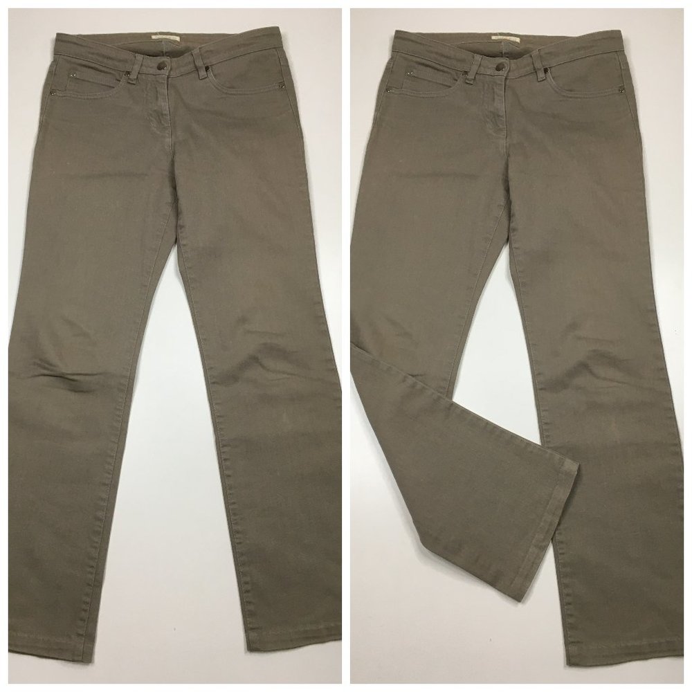 EILEEN FISHER Taupe/Gray'ish Organic Cotton Blend 5 Pocket Logo Hardware Jeans